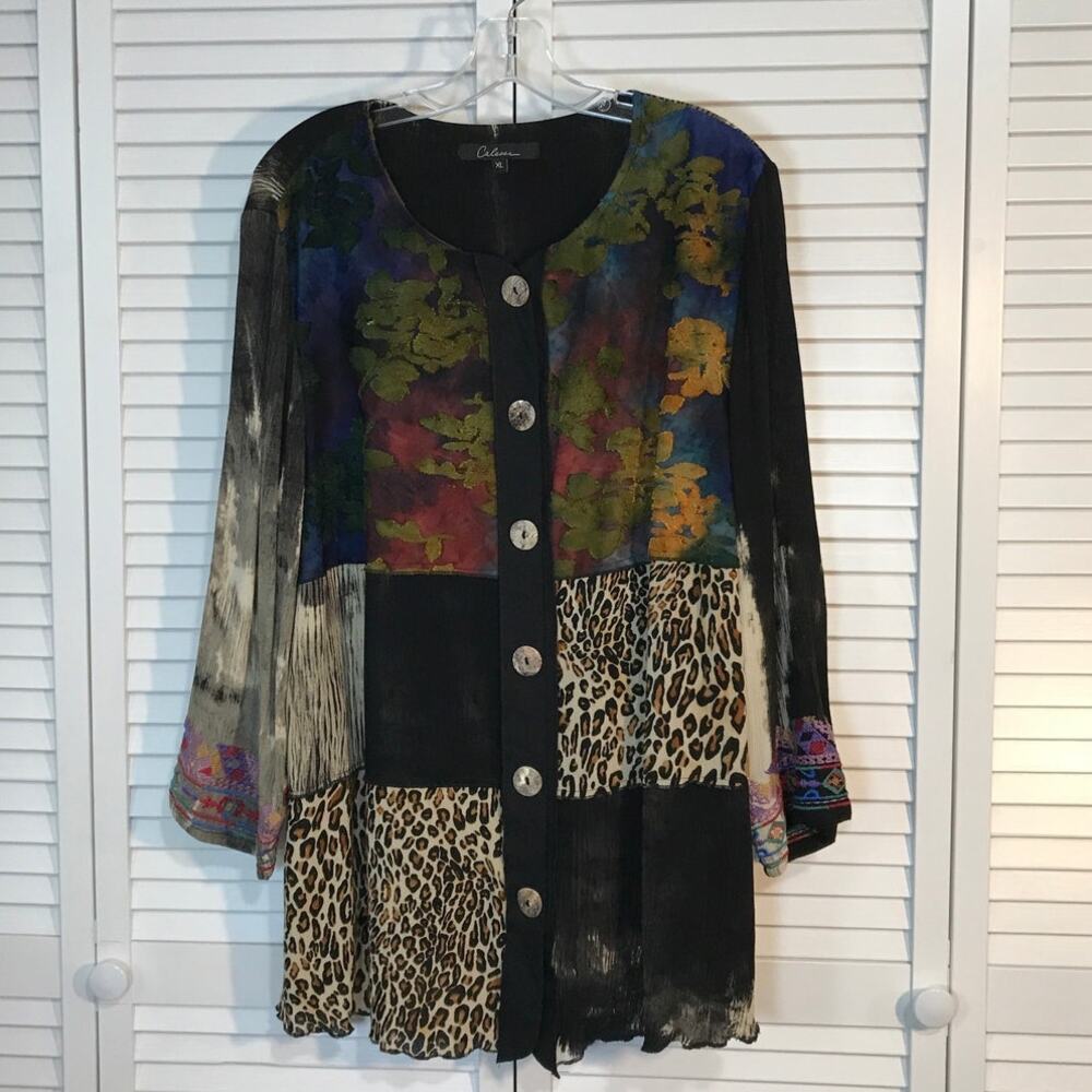 Caleoas Patchwork Multicolor Embroidered Scoop Ne… - image 1